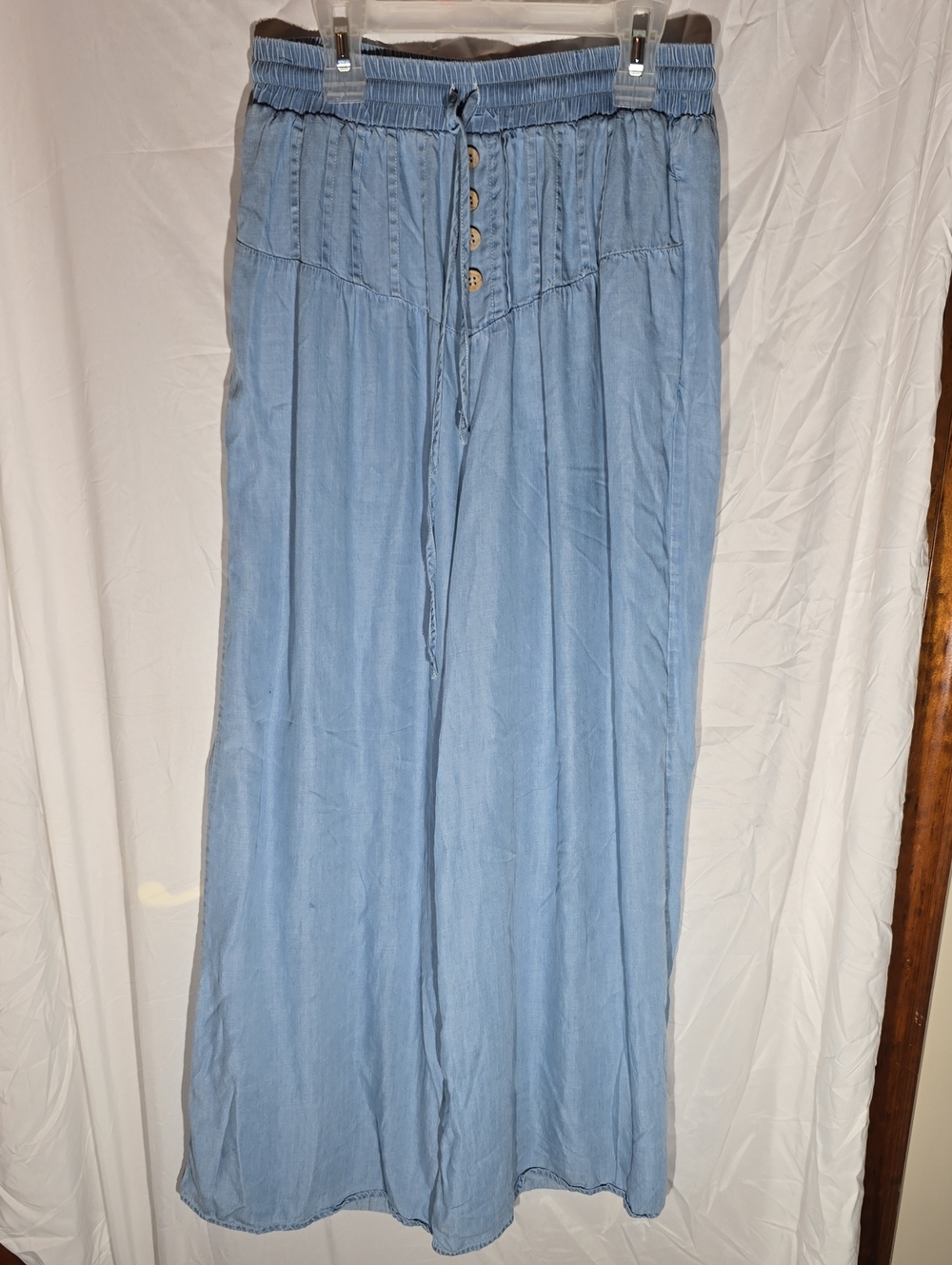 Light Blue Wide-Leg Drawstring Pants